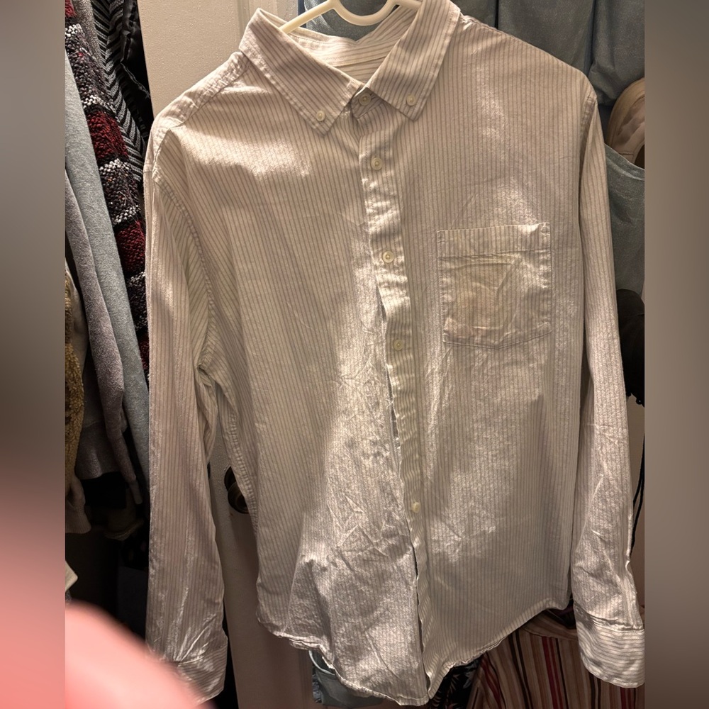 White and grey striped button down